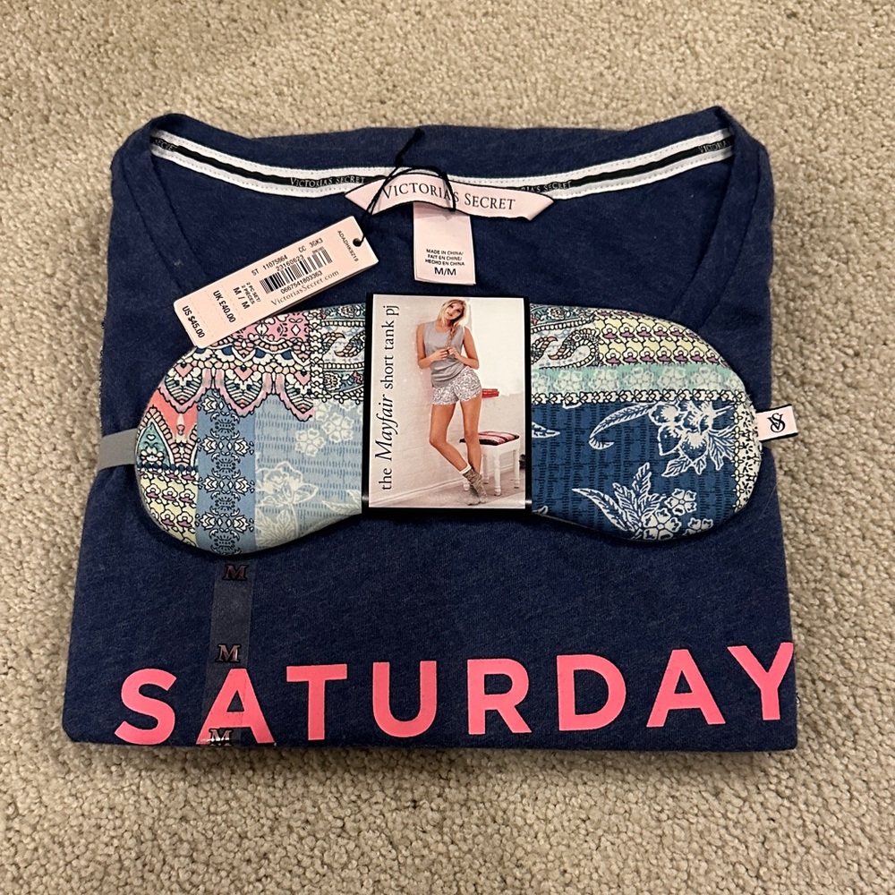 Victoria's Secret Navy Pajama Set with Eye Mask